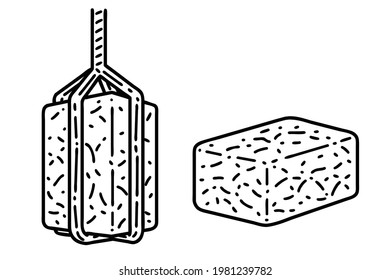 Meju.This is a brick of dried fermented soybeans. Vector line art illustrations set.