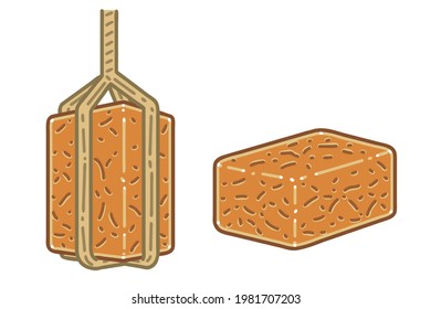 Meju.This is a brick of dried fermented soybeans. Vector illustrations set.