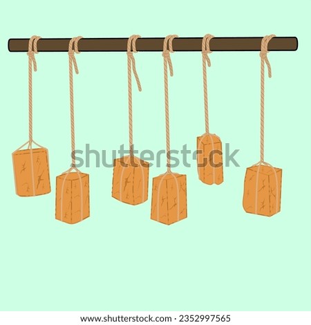 Meju.This is a brick of dried fermented soybeans. Vector illustrations set.