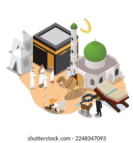 Mekkah Hajj And Umrah Season isometric 3d vector illustration concept for banner, website, illustration, landing page, flyer, etc.