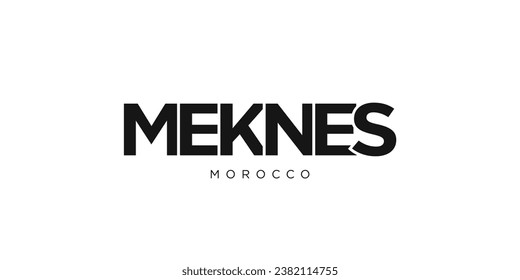 Meknes in the Morocco emblem for print and web. Design features geometric style, vector illustration with bold typography in modern font. Graphic slogan lettering isolated on white background.