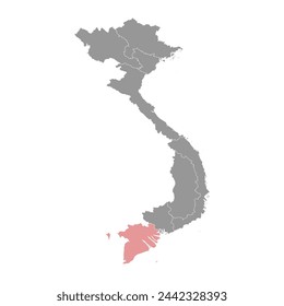 Mapa de la región del Delta del Mekong, división administrativa de Vietnam. Ilustración vectorial.