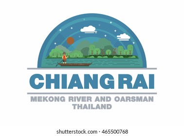 Mekong river and oarsman of Chiang Rai,Thailand Logo symbol flat design art