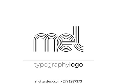 MEL modern geometric typography logo. Modern and stylish composition featuring a monochromatic typography logo illustration designed with intricate lines.