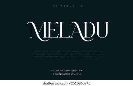 Meladu Elegante alfabeto letras fonte logotipo clássico moda mínima designs. Tipografia moderna sans fontes e número para a marca do logotipo. ilustração vetorial