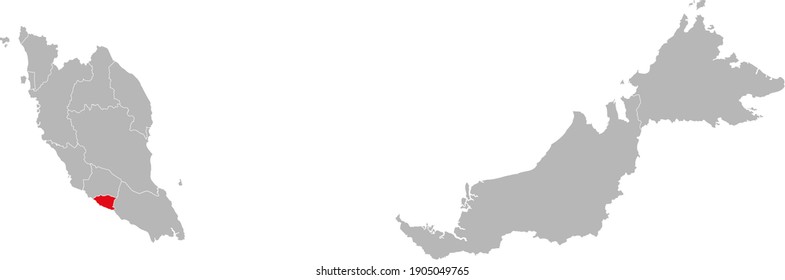 Melaka state isolated on malaysia map. Gray background. Business concepts and backgrounds.