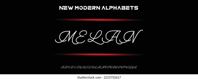 MELAN Sports minimal tech font letter set. Luxury vector typeface for company. Modern gaming fonts logo design.