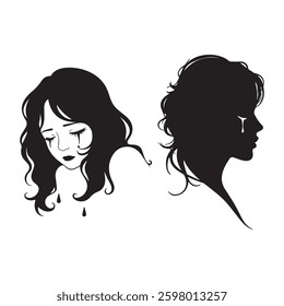 A melancholic silhouette of a girl with a tear falling from her eye.