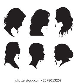 A melancholic silhouette of a girl with a tear falling from her eye.