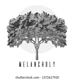 Melancholy. Vector hand drawn illustration of sakura isolated. Template for card, poster. banner, print for t-shirt, pin, badge, patch.