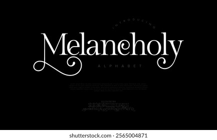 Melancoly typography beauty fashion elegant minimalist serif italic fonts decorative wedding vintage retro logos. Minimal luxury font alphabet logo. Vector illustration