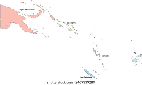 Melanesia Region Map with names of 5 countries