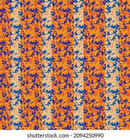 Melange texture style striped vector pattern background. Abstract orange blue backdrop with marl flake effect vertical stripes. Fun glitch grain variegated textured repeat. All over print for summer