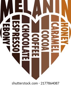 Melanin heart with many shadows of brown. Design for black people. 