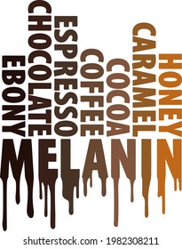 Melanin word with many shadows of brown. Design for black people. 