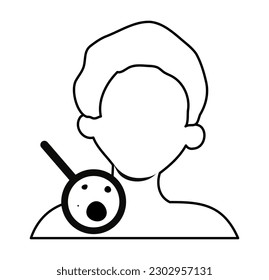 Melanoma diagnosis, dermatology examination, skin cancer prevention line icon. Faceless man checking moles, birthmarks under magnifier. Vector illustration