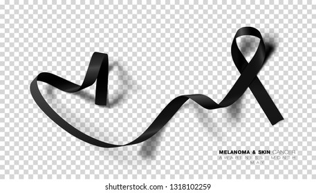 Melanoma and Skin Cancer Awareness Month. Black Color Ribbon Isolated On Transparent Background. Vector Design Template For Poster.