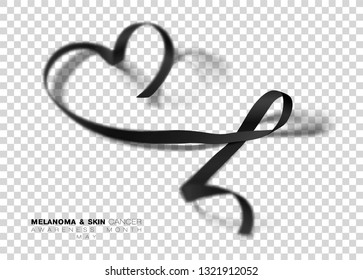 Melanoma and Skin Cancer Awareness Month. Black Color Ribbon Isolated On Transparent Background. Vector Design Template For Poster.