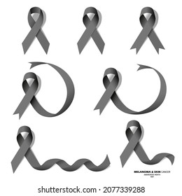 Melanoma and Skin Cancer Awareness Month. Black Color Ribbon Isolated On Transparent Background. Vector Design Template For Poster. eps10
