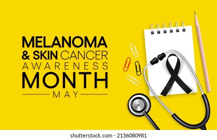 Melanoma and skin cancer awareness month observed every year in May, Exposure to ultraviolet (UV) rays causes most cases of melanoma, the deadliest kind of skin cancer. Vector illustration.