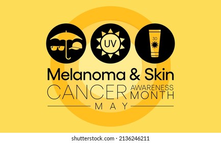 Melanoma and skin cancer awareness month observed every year in May, Exposure to ultraviolet (UV) rays causes most cases of melanoma, the deadliest kind of skin cancer. Vector illustration.