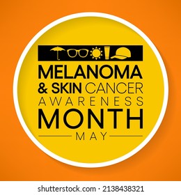 Melanoma and skin cancer awareness month observed every year in May, Exposure to ultraviolet (UV) rays causes most cases of melanoma, the deadliest kind of skin cancer. Vector illustration.