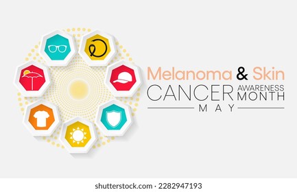 Melanoma and skin cancer awareness month observed each year in May, Exposure to ultraviolet (UV) rays causes most cases of melanoma, the deadliest kind of skin cancer. Vector illustration.