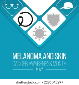 Melanoma and skin cancer awareness month observed each year in May, Exposure to ultraviolet (UV) rays causes most cases of melanoma, the deadliest kind of skin cancer. Vector illustration.