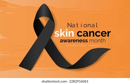  Melanoma and skin cancer detection, prevention and awareness month of May. Concept with black Ribbon. Banner template. Vector illustration.