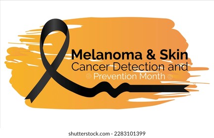Melanoma and skin cancer detection, prevention and awareness month of May. Concept with black Ribbon. Banner template. Vector illustration.