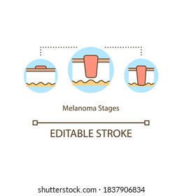 Melanoma stages concept icon. Dermatologist. Healthcare. Oncology risk factors. Skin cancer idea thin line illustration. Vector isolated outline RGB color drawing. Editable stroke