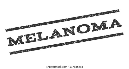 Melanoma watermark stamp. Text caption between parallel lines with grunge design style. Rubber seal stamp with unclean texture. Vector gray color ink imprint on a white background.