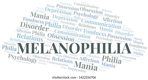 Melanophilia word cloud. Type of Philia.