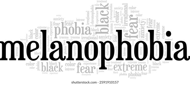 Melanophobia: Fear of the Color Black word cloud conceptual design isolated on white background.