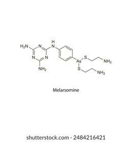 Melarsomin-Flach-Skelett-Molekülstruktur Anthelminthikum, das in der Behandlung von Wurminfektionen verwendet wird. Wissenschaftliches Diagramm Vektorillustration.