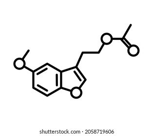 Melatonin chemical formula logo. control of the sleep wake cycle. Neurotransmitter and human hormones in brain, medical poster isolated flat vector illustration.