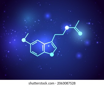 Melatonin chemical formula logo. control of the sleep wake cycle. Neurotransmitter and human hormones in brain, medical poster isolated flat vector illustration.