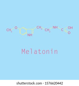 Melatonin hormone molecule. In humans, it plays a role in circadian rhythm synchronization. Skeletal formula.