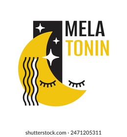 Melatonin icon or logo template. Compound uses for sleep disorders, such as insomnia and jet lag.