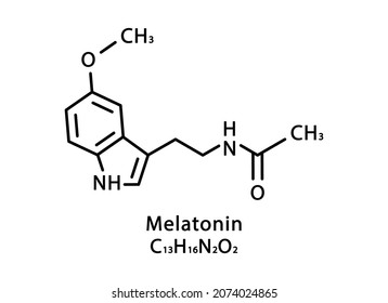 Melatonin molecular structure. Melatonin skeletal chemical formula. Chemical molecular formula vector illustration