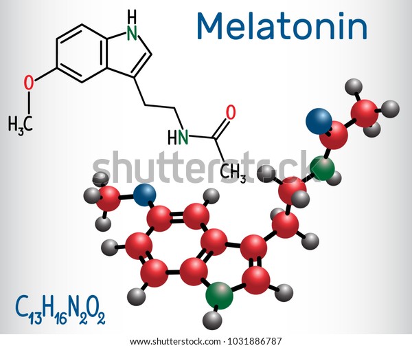 メラトニン分子 睡眠と覚醒を調節するホルモン 構造化学式と分子モデル ベクターイラスト のベクター画像素材 ロイヤリティフリー