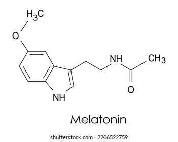 Melatonin-Molekül, Vektorchemische Formel auf weißem Hintergrund