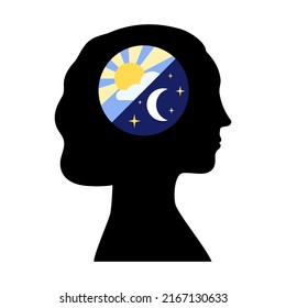 Melatonin and serotonin are produced in the human brain. Circadian rhythm poster. Colorful circadian cycle. Night and day healthy balance of life concept. Flat vector illustration of sleep wake cycle.