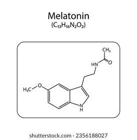 Fórmula química estructural de la melatonina. Hormona de sueño. Aislado sobre fondo blanco. Ilustración vectorial.