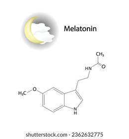Fórmula química estructural de la melatonina. Hormona de sueño. Glándula de piña. Aislado sobre fondo blanco. Ilustración vectorial.