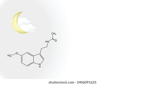 Fórmula química estructural de la melatonina. Hormona de sueño. Glándula de piña. Fondo blanco con espacio para copiar el texto. Ilustración vectorial.