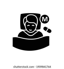 Melatonin supplements glyph icon. Insomnia hormonal treatment. Healthy sleeping concept. Sleep problems treatment medicines. Health care. Filled flat sign. Isolated silhouette vector illustration