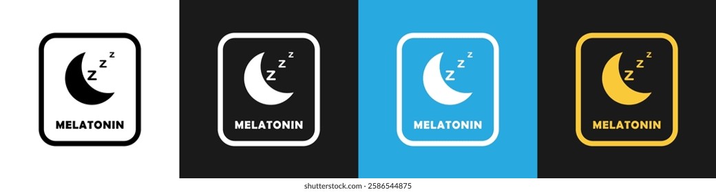 Melatonin - vector label for product on color backgrounds.