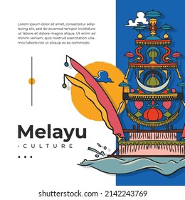 melayu culture muang jong sea alms ritual in bangka belitung hand drawn illustration