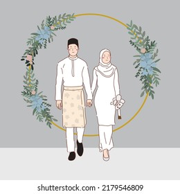 melayu style fashion wedding couple illustration free vector